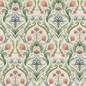 Carta da parati Ornamento floreale simmetrico, terracotta e verde, Parati fiori e piante classici, a00827 : Uwalls.it