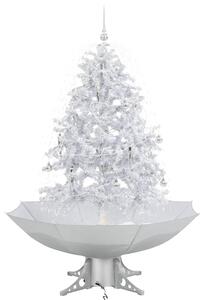 Albero di Natale con Neve e Base a Ombrellone Bianco 140 cm