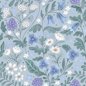 Carta da parati Fiori selvatici e bacche su sfondo grigio-blu, Parati fiori e piante classici, a00849v1 : Uwalls.it