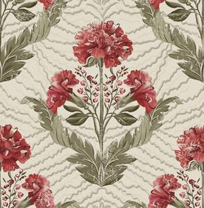 Carta da parati Grandi peonie rosse su sfondo grafico, fondo color crema, Parati fiori e piante classici, a00857 : Uwalls.it