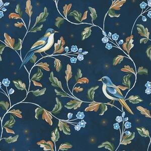 Carta da parati Tette sui rami, sfondo blu notte con scintille, Parati fiori e piante classici, a00858 : Uwalls.it