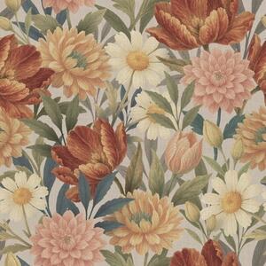 Carta da parati Giardino vintage in caldi toni terracotta e pesca, Parati fiori e piante classici, a00874 : Uwalls.it