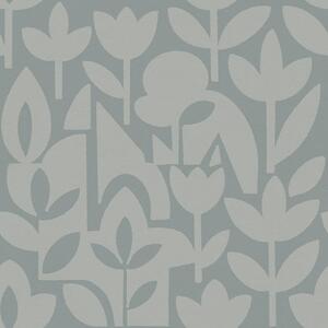 Carta da parati Sagome floreali geometriche in blu ardesia, Parati fiori e piante classici, a00875 : Uwalls.it