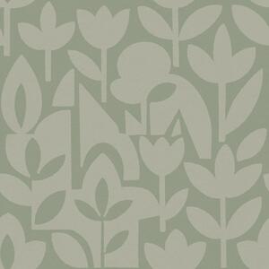 Carta da parati Silhouette floreali geometriche in morbido salvia, Parati fiori e piante classici, a00875v1 : Uwalls.it