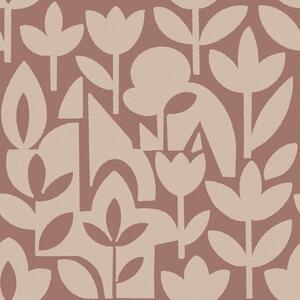 Carta da parati Silhouette floreali geometriche in terracotta e crema, Parati fiori e piante classici, a00875v2 : Uwalls.it