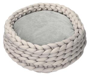 PawHut Cuccia per Cani e Gatti Rotonda con Bordi Rialzati e Cuscino, Lettino per Cani Imbottito Effetto Velluto, Φ50x19cm, Grigio