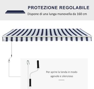 Outsunny Tenda da Sole a Bracci per Esterno con Manovella, Metallo e Poliestere, 295x250cm Blu e Bianco