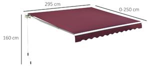 Outsunny Tenda da Sole a Bracci per Esterno con Manovella, Metallo e Poliestere, 295x250cm Rosso Scuro