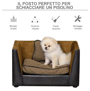 PawHut Divano di Lusso per Cani Gatti ed Animali Domestici in Ecopelle con Cuscini Marrone