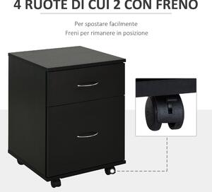 HomCom Cassettiera Ufficio Mobile con 4 Ruote, Design Salvaspazio, in Legno Durevole - Nero, 41x39x58cm