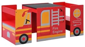 Set e Tavolo Sedie per Bambini 3pz Design Camion Pompieri Legno