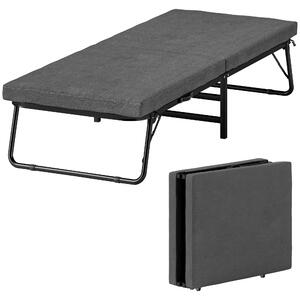 HOMCOM Letto Pieghevole su 5 Livelli con Materasso e 4 Rotelle, in Metallo e Tessuto Effetto Lino, 180x70x38 cm, Grigio