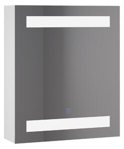 HOMCOM Armadietto Pensile da Bagno con 1 Anta, Specchio e Luci a LED | 2 Ripiani Interni | MDF Bianco (60 x 50 x 15cm)