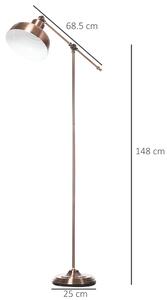 HOMCOM 148cm Lampada da Terra con Paralume Regolabile, Base Rotonda, Interruttore a Pedale, in Metallo, Bronzo, 68.5x25x148cm