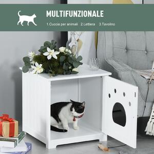PawHut Cuccia Casetta per Gatti e Piccoli Cani Mobile per Lettiera in Legno Multiuso, Anta Magnetica, Bianco, 48x51x51cm