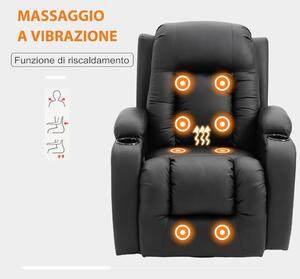 HOMCOM Poltrona Massaggiante per Relax Girevole Reclinabile Riscaldante Poltroncine da Camera in Similpelle Nero e Telecomando,85x94x104cm |Aosom.it