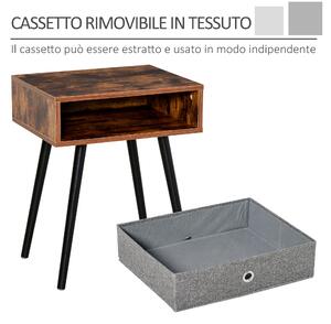 HOMCOM Tavolino da Salotto con Cassetto in Tessuto Pieghevole, Tavolo Vintage in Legno 48x38x61cm, Marrone e Nero