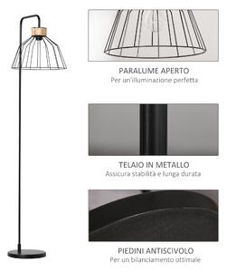 HOMCOM Lampada da Terra di Design Stile Industriale in Metallo e Rattan, Illuminazione Casa e Ufficio, 44x34x154cm, Nero