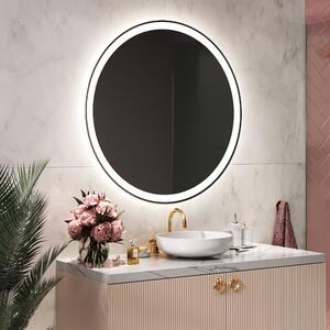 Rotondo specchio parete retroilluminato per bagno L76 specchio trucco con luci con Specchio cosmetico, Orologio tattile sinistra