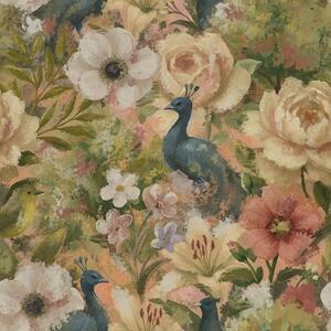 Carta da parati Giardino pittoresco con pavoni e fiori grandi, Parati fiori e piante classici, a00885 : Uwalls.it