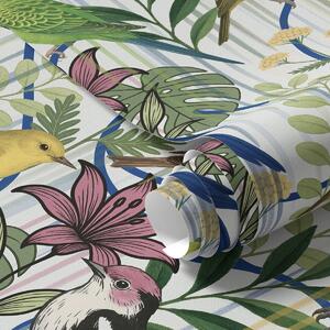 Carta da parati Uccelli esotici dai colori vivaci tra la vegetazione, Parati animali classici, Parati animali uccelli classici, a00887 : Uwalls.it
