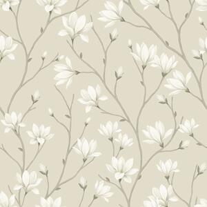 Carta da parati Magnolie leggere su sottili rami beige, Parati fiori e piante classici, a00890 : Uwalls.it