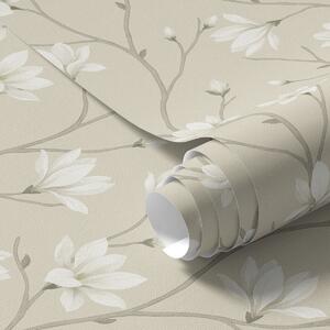 Carta da parati Magnolie leggere su sottili rami beige, Parati fiori e piante classici, a00890 : Uwalls.it