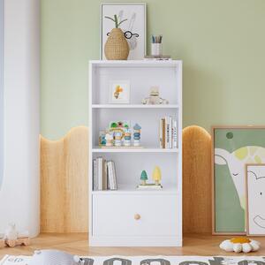 Libreria con tre ripiani e cassetto, camera da letto, soggiorno, 60×50×120 cm, Bianco