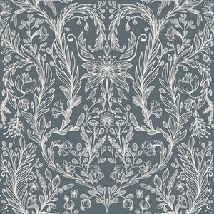 Carta da parati Ornamento floreale lineare su sfondo grigio-bluastro, Parati fiori e piante classici, a00929v1 : Uwalls.it