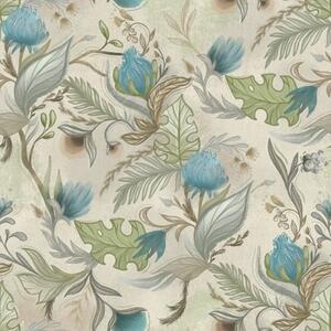 Carta da parati Germogli e foglie blu su sfondo beige chiaro, Parati fiori e piante classici, a00930 : Uwalls.it