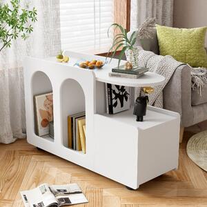 Mobiletto bianco con ruote, versatile carrello portaoggetti per soggiorno, sala da pranzo e camera da letto, design ad arco arrotondato, 82×30×53 cm, Bianco