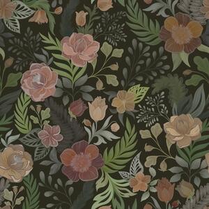 Carta da parati Ricchi fiori e vegetazione su uno sfondo scuro intenso, Parati fiori e piante classici, a00932 : Uwalls.it