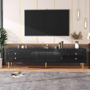 Mobile TV per soggiorno, con cassetti strutturati e ante in vetro, 175×35×45 cm, Nero