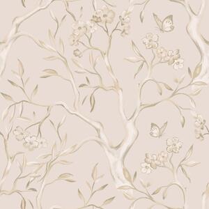 Carta da parati Rami fioriti beige con farfalle su uno sfondo tenue, Parati fiori e piante classici, a00951v2 : Uwalls.it