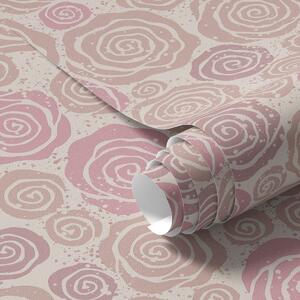 Carta da parati Rose rosa a spirale e spruzzi su sfondo chiaro, Parati fiori e piante classici, a00955 : Uwalls.it