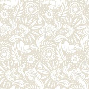 Carta da parati Ornamento floreale lineare bianco su sfondo beige, Parati fiori e piante classici, a00956 : Uwalls.it