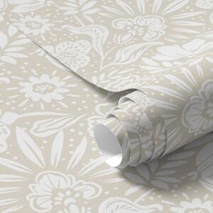 Carta da parati Ornamento floreale lineare bianco su sfondo beige, Parati fiori e piante classici, a00956 : Uwalls.it