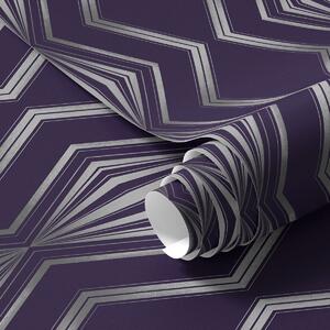 Carta da parati Sfondo viola intenso con rombi e linee grigie a zigzag, Parati astratta classici, a00974v1 : Uwalls.it