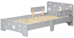 ZONEKIZ Letto per Bambini 3-6 Anni con Motivi a Stelle e Luna in Pannelli di MDF e Truciolato, 143x76x49 cm, Grigio e color Legno|Aosom