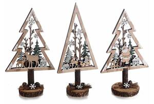 Set 3 Alberi Natalizi in Legno Naturale con Luci Led Bianco Caldo