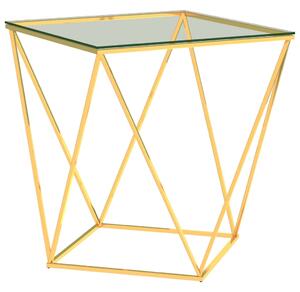 Tavolino da Caffè Oro e Trasparente 50x50x55 cm in Acciaio Inox