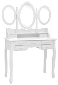 Tavolo da Trucco con Sgabello e Specchio Pieghevole in 3 Bianco