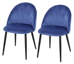 HOMCOM Set di 2 Sedie da pranzo nordiche in velluto senza braccioli con schienale curvo gambe in metallo sedia imbottita per sala da pranzo blu