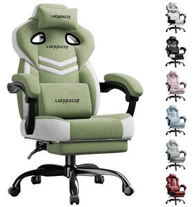 LUCKRACER sedia da gioco, sedia da ufficio con braccioli collegati, cuscino in memory foam, angolo di inclinazione di 90-155° e poggiapiedi, tessuto funzionale e resistente