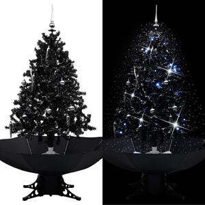 Albero di Natale con Nevicata e Base ad Ombrello Nero 140cm PVC