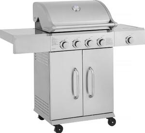 Barbecue a gas in acciaio inox con 5 bruciatori di cui 1 laterale "Brazzo" - 118 x 57 x 104 cm - Grigio chiaro