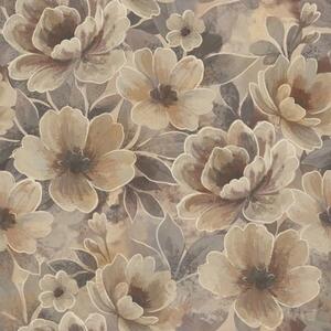 Carta da parati Fiori beige pittorici su uno sfondo astratto fumoso, Parati fiori e piante classici, a00884 : Uwalls.it