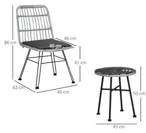 Outsunny Set Tavolino e Sedie da Giardino 3 Pezzi in Rattan PE e Acciaio, Design Moderno per Esterni e Bistrò - Grigio