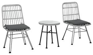 Outsunny Set Tavolino e Sedie da Giardino 3 Pezzi, Mobili da Giardino in Rattan PE e Acciaio per Esterni e Bistrò, Grigio