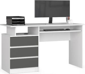 Scrivania per ufficio scandinava 135 cm bianca e grigio grafite con 3 cassetti e ripiano estraibile per tastiera